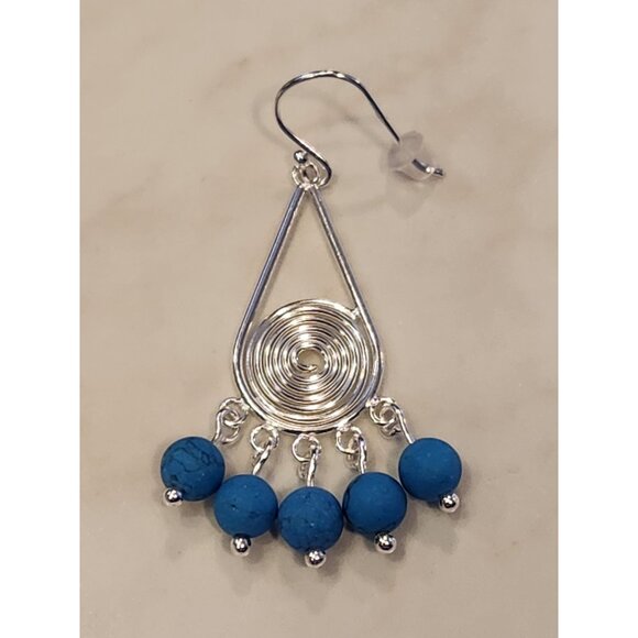 Sterling Silver Spiral Drop Earrings With Blue Beads - Picture 4 of 5